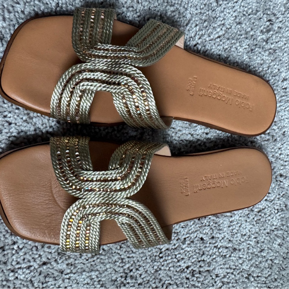 Gold Metallic Sandals with Interwoven Straps